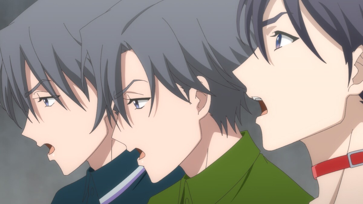 左から日向行（CV：生田鷹司）、日向進（CV：伊瀬結陸）、えいちゃん（CV：土田玲央）。