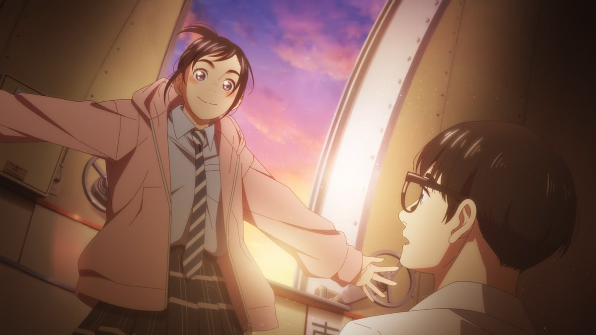 左から曲伊咲(CV:田村好)、中見丸太(CV:佐藤元)。2人は不眠症という同じ悩みを抱えている。