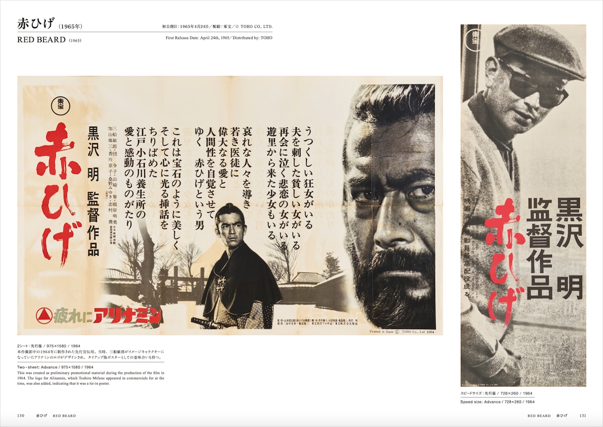 サングラス姿の黒澤明を捉えたスピードサイズの「赤ひげ」先行版ポスター（右）©TOHO CO., LTD.
