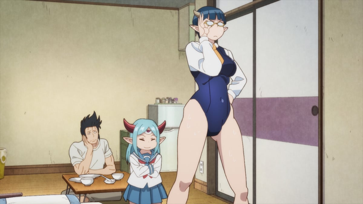 TVアニメ「Lv1魔王とワンルーム勇者」第2話より。手前がゼニア。