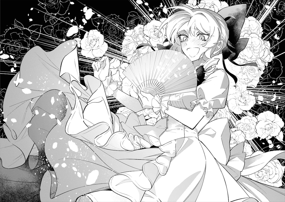 「悪役令嬢の矜持～婚約者を奪い取って義姉を追い出した私は、どうやら今から破滅するようです。～」第1話より。自分の狙い通りに「義姉を虐げた」として伯爵家への断罪が始まったことに恍惚とした顔を見せるウェルミィ。