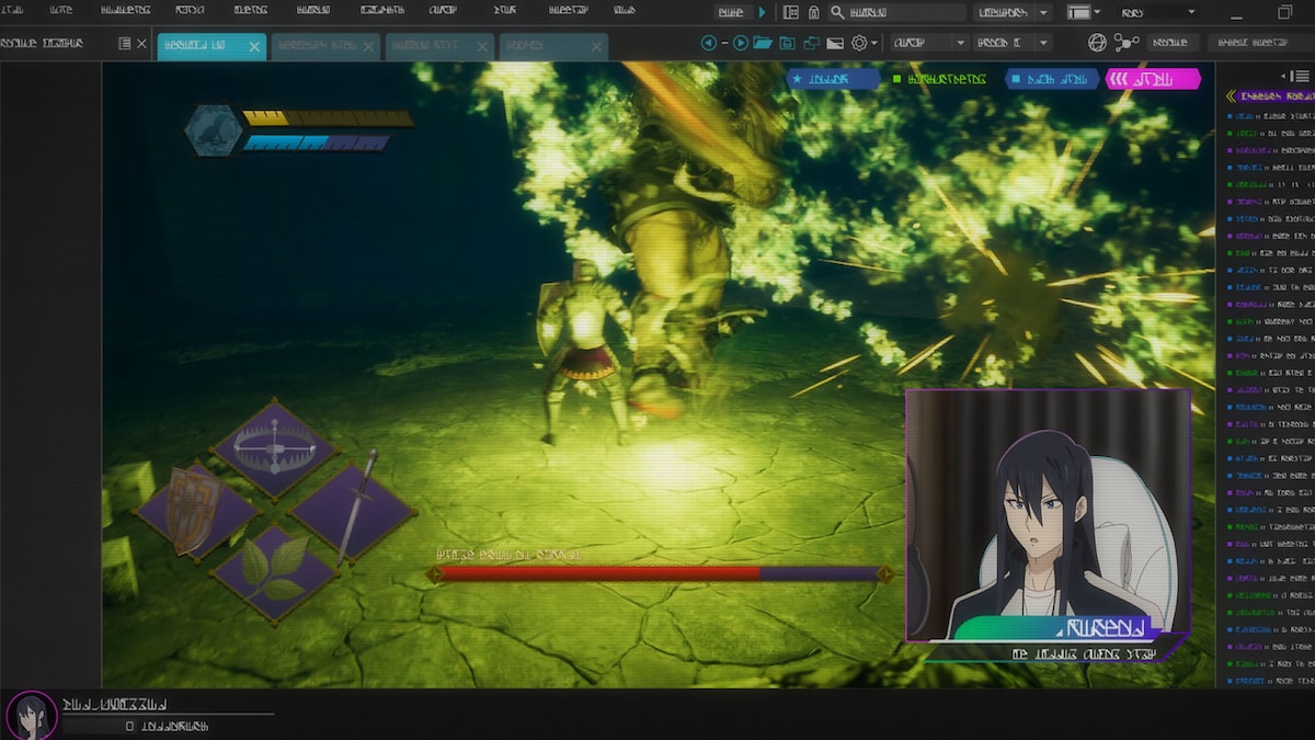 劇中ゲーム「ブラッディスピリット3」を実況配信中のベルトール。