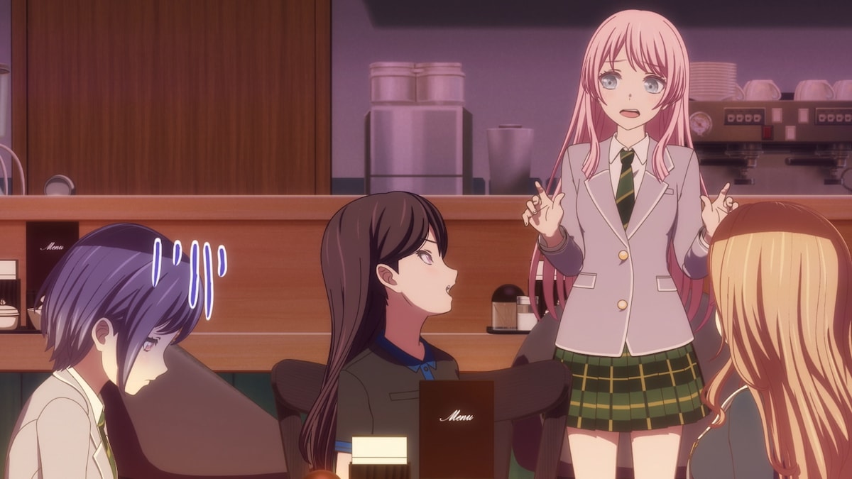 第4話より、左から燈、立希、愛音、そよ。