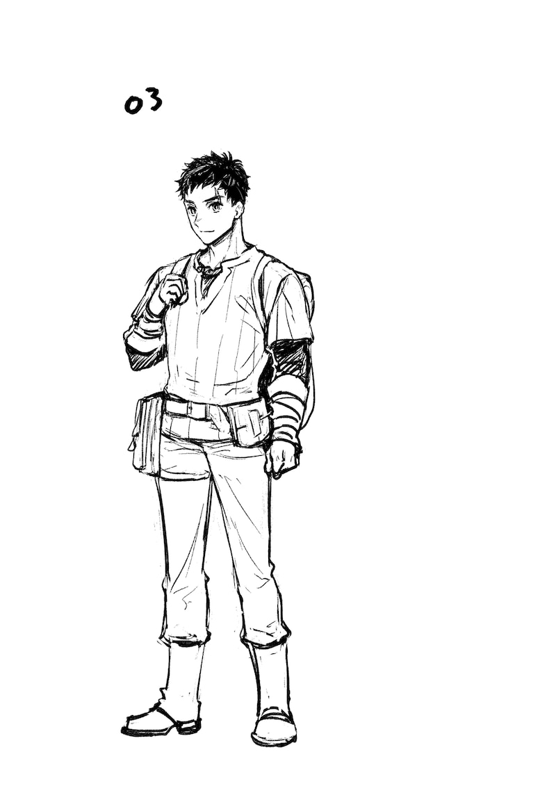 うめ丸による初期キャラクターデザイン。今回、特別に掲載の許可をもらった。