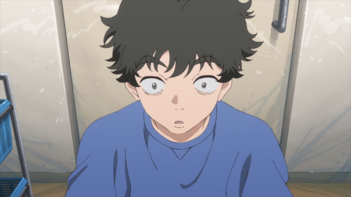 アニメ「ネガポジアングラー」より。主人公の佐々木常宏は、大学生ながら多額の借金を背負っている。