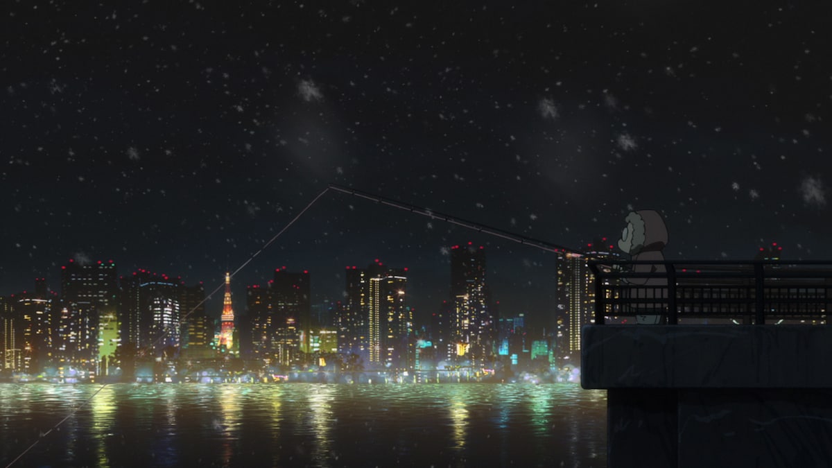 アニメ「ネガポジアングラー」に登場する夜景の描写。