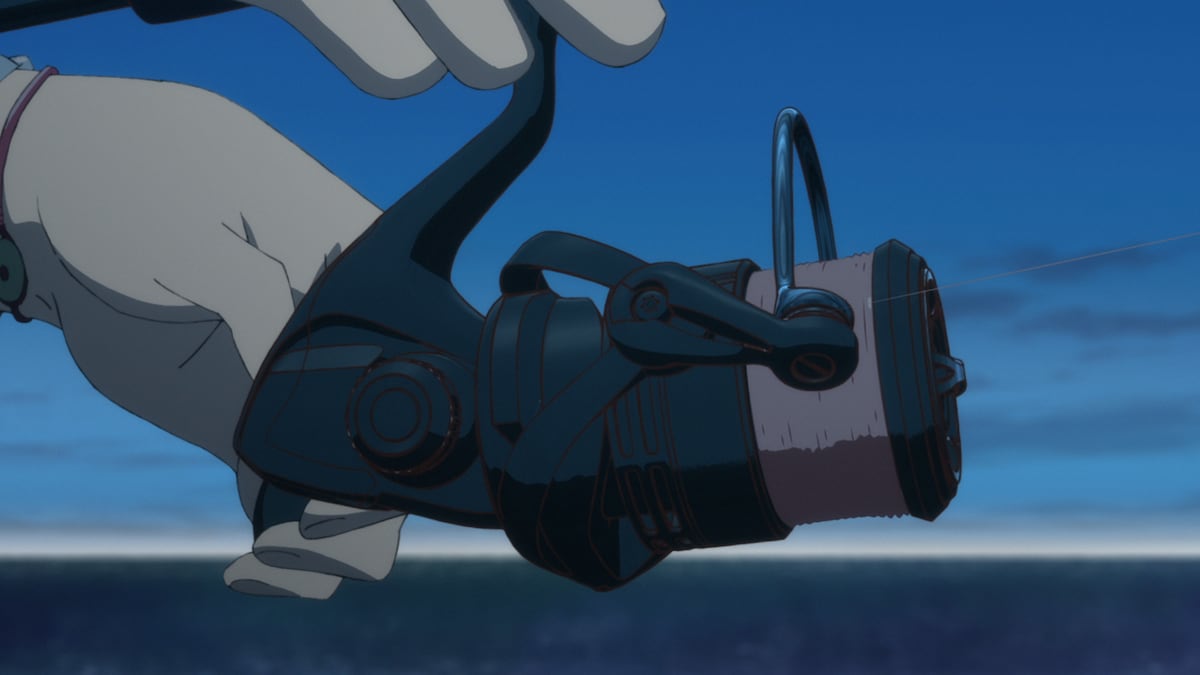 アニメ「ネガポジアングラー」より。3D CGで描写されたリール。