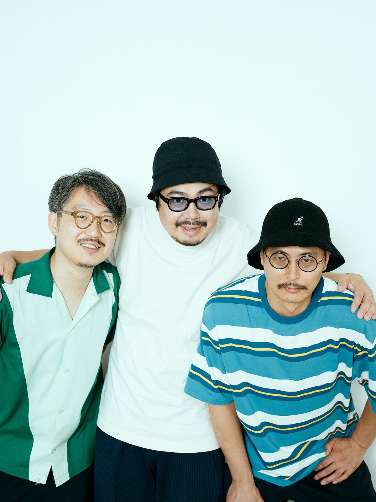 左から斎藤録音（G）、高橋一（Trumpet, Vo）、宮本直明（Key）。