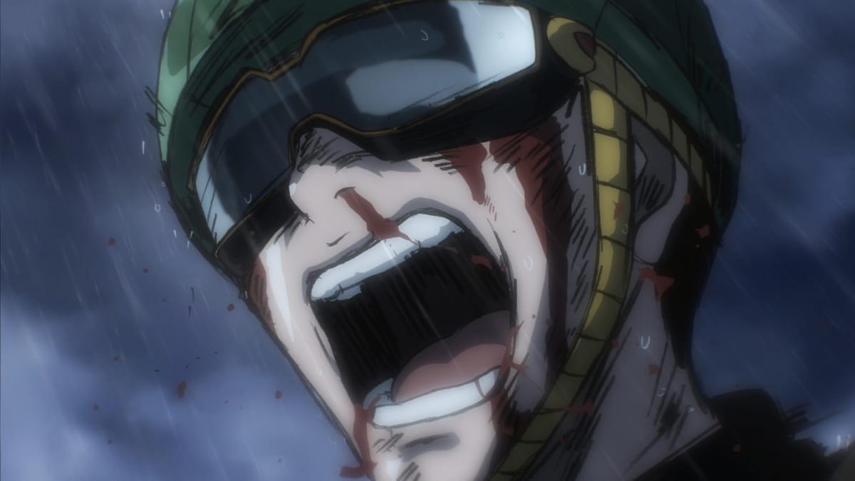 アニメ「ワンパンマン」#9(第1期・第9話)より、無免ライダー。