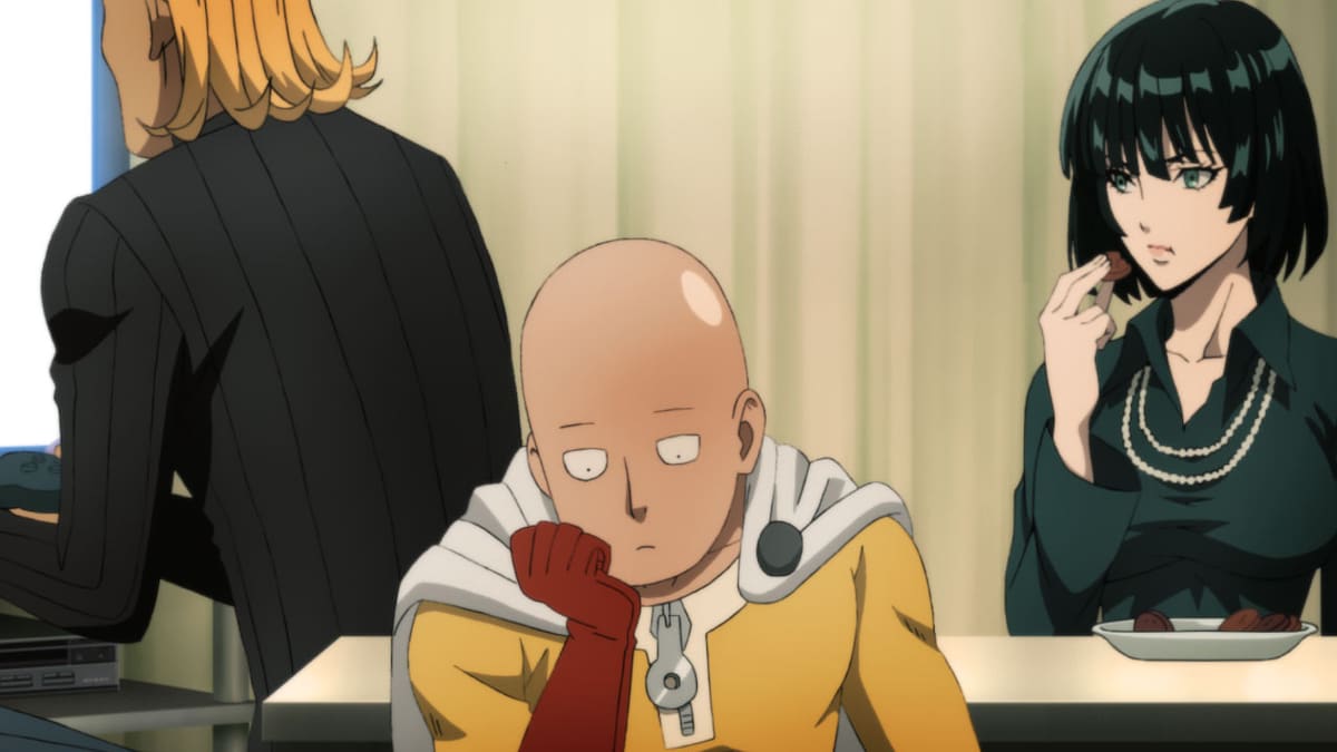 アニメ「ワンパンマン」#15（第2期・第3話）より、サイタマの部屋にて。