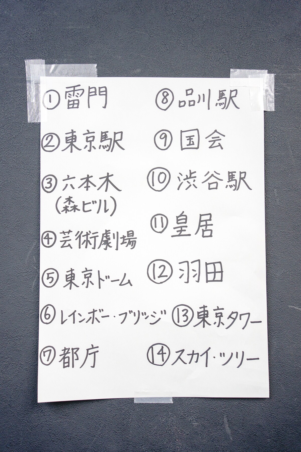 「わが町」の稽古場より。壁にはこんな張り紙も。