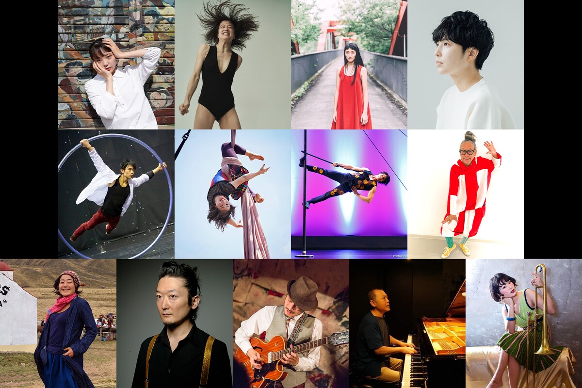 上段左から入手杏奈（撮影：木村雅章）、柿崎麻莉子（撮影：morikohga）、四戸由香、青井想、中段左から油布直輝、長谷川愛実、天野真志、チャンキー松本、下段左から岡田カーヤ、栗原務、鈴木井咲、西尾賢、リョコモンスター。