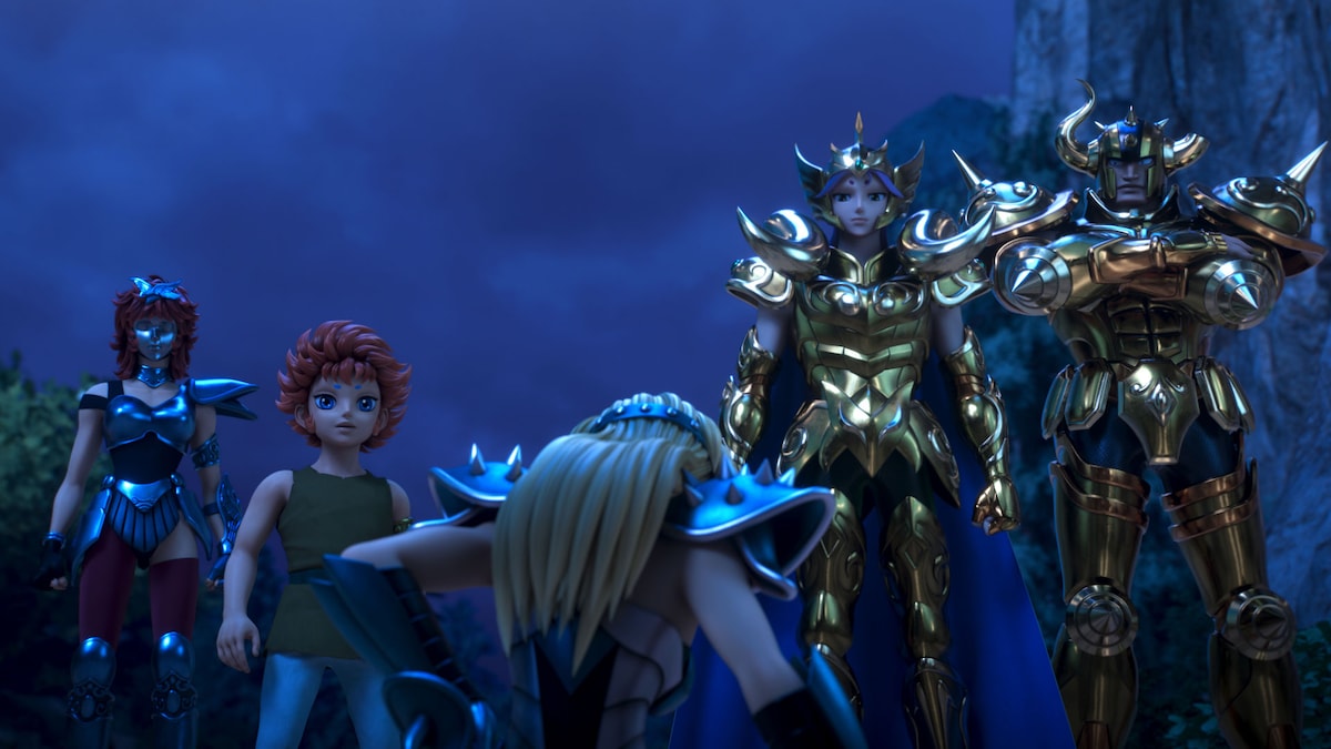 右端が牡牛座(タウラス)のアルデバラン。教皇に絶対的な信頼を寄せている高潔な戦士で、必殺技はグレートホーン。