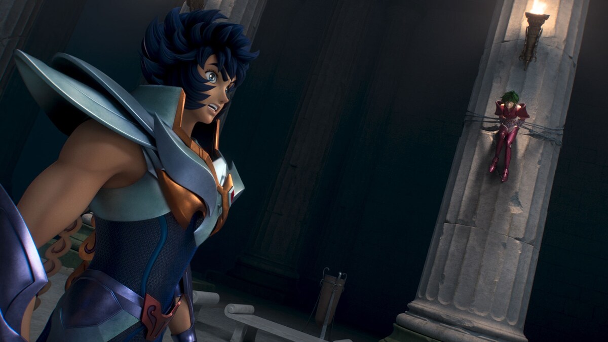 神殿の柱にくくりつけられた瞬。