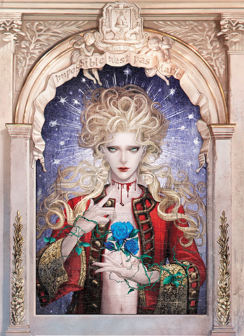「イノサンRouge」のカラーイラスト。マリーはさることながら、額縁のように描かれるアーチ部分も非常に緻密だ。 ©坂本眞一／集英社