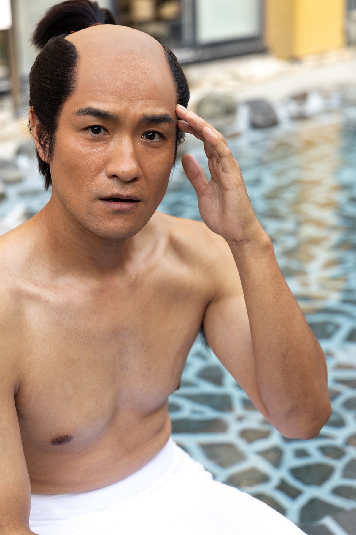 ショートドラマ「戦国サウナ」で豊臣秀吉を演じた笠原秀幸。