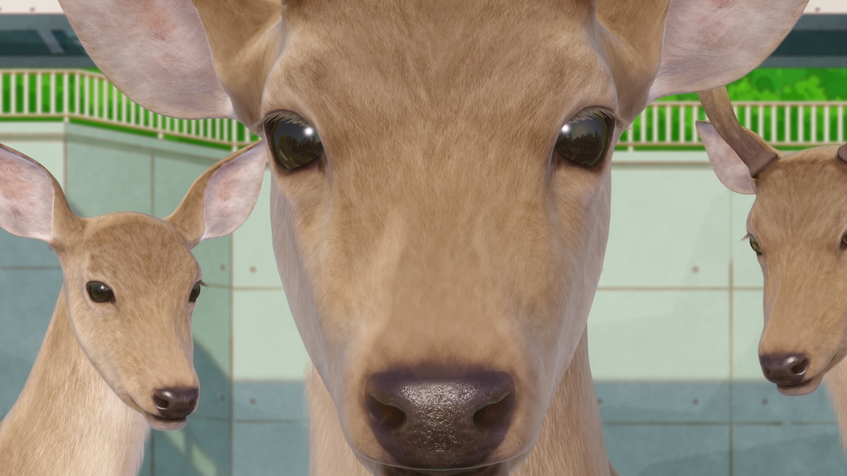 アニメ「しかのこのこのここしたんたん」より、CGのシカ。