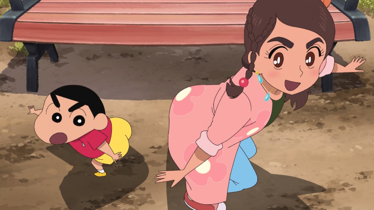 「映画クレヨンしんちゃん 超華麗！灼熱のカスカベダンサーズ」場面カット。しんのすけ（左）とヒロインのアリアーナ（右）