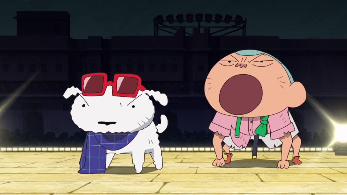 「映画クレヨンしんちゃん 超華麗！灼熱のカスカベダンサーズ」場面カット。シロ（左）とマサオくん（右）