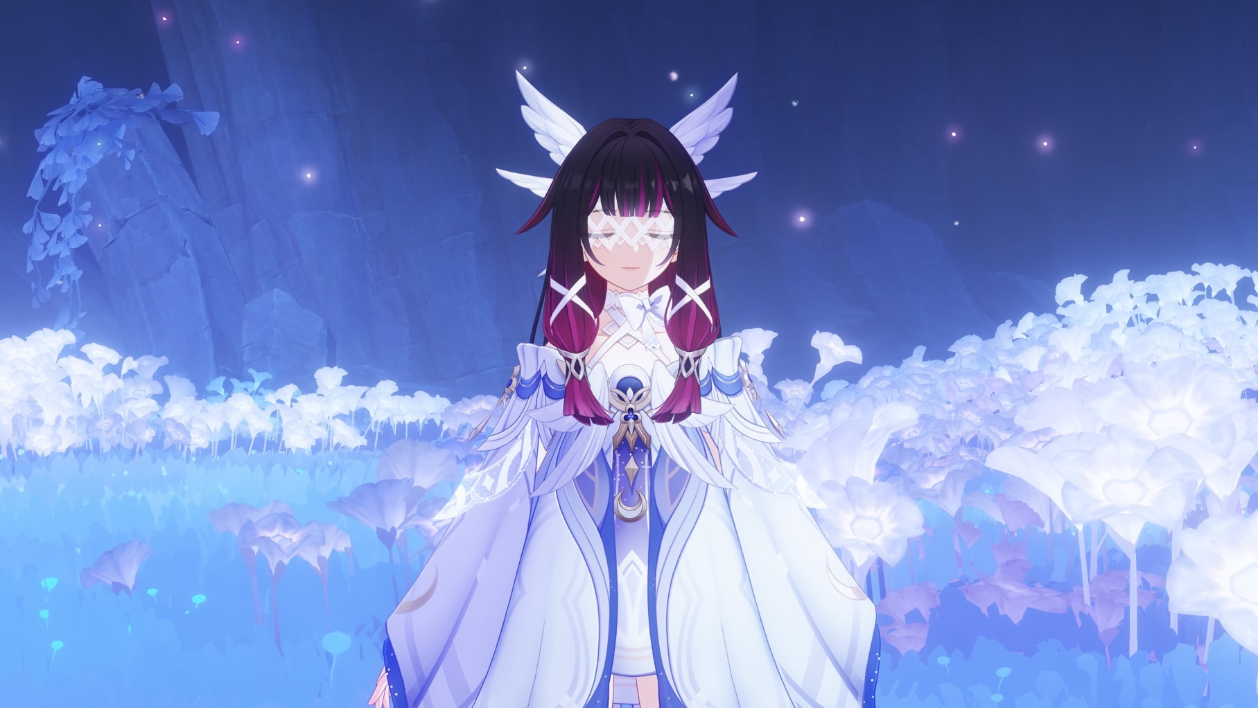 コロンビーナ。月神を信仰する霜月の子で「月の少女」として崇められていたが、人々の身勝手な願いに応えられず里を離れる。その後氷の女皇にファデュイの最高幹部・ファトゥスの第三位「少女」の地位を与えられ、ファデュイの一員として過ごしていた。