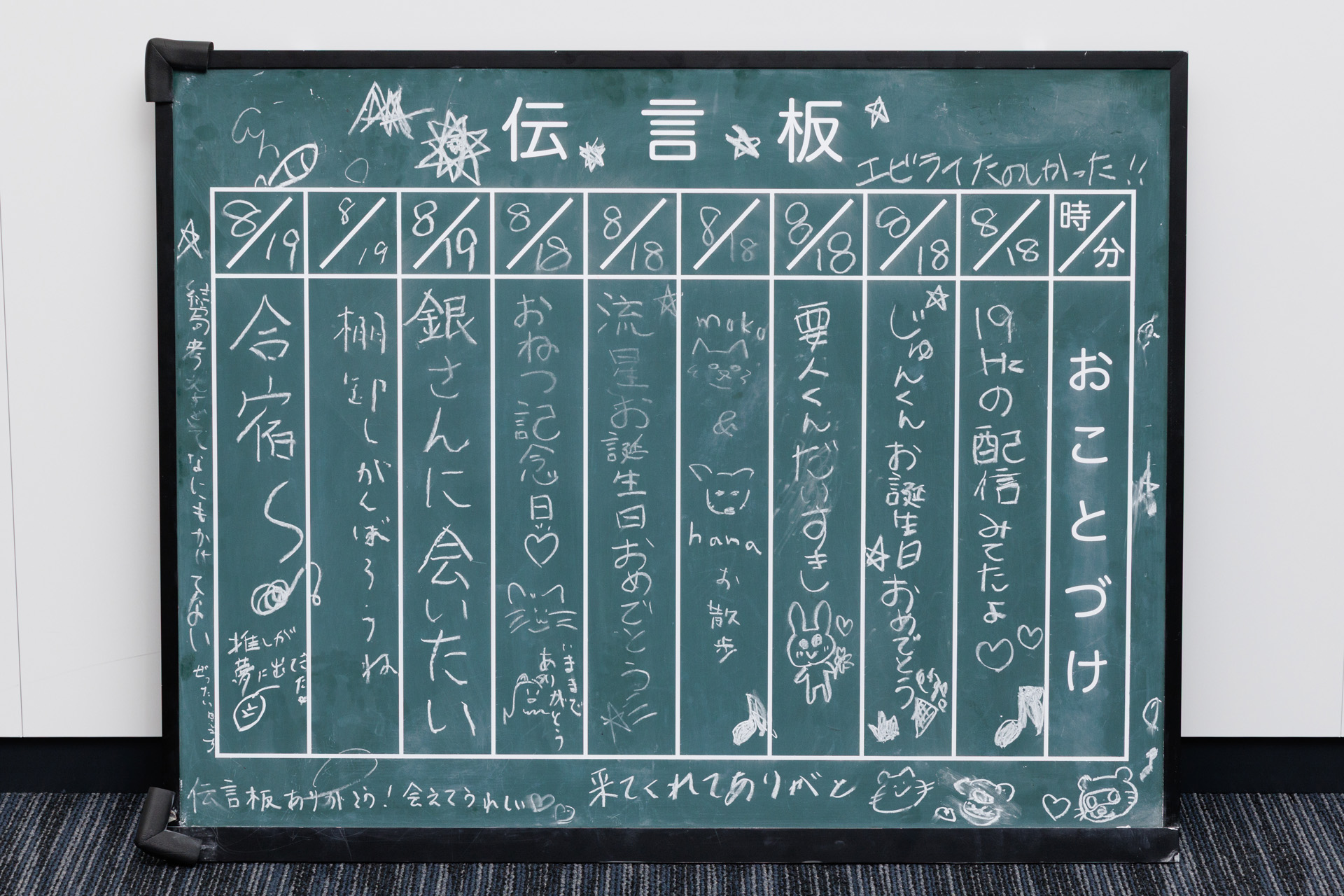 2025年7月から8月にかけて、田園調布駅に特別設置された伝言板。最終日に書き込まれたメッセージがそのまま残されている