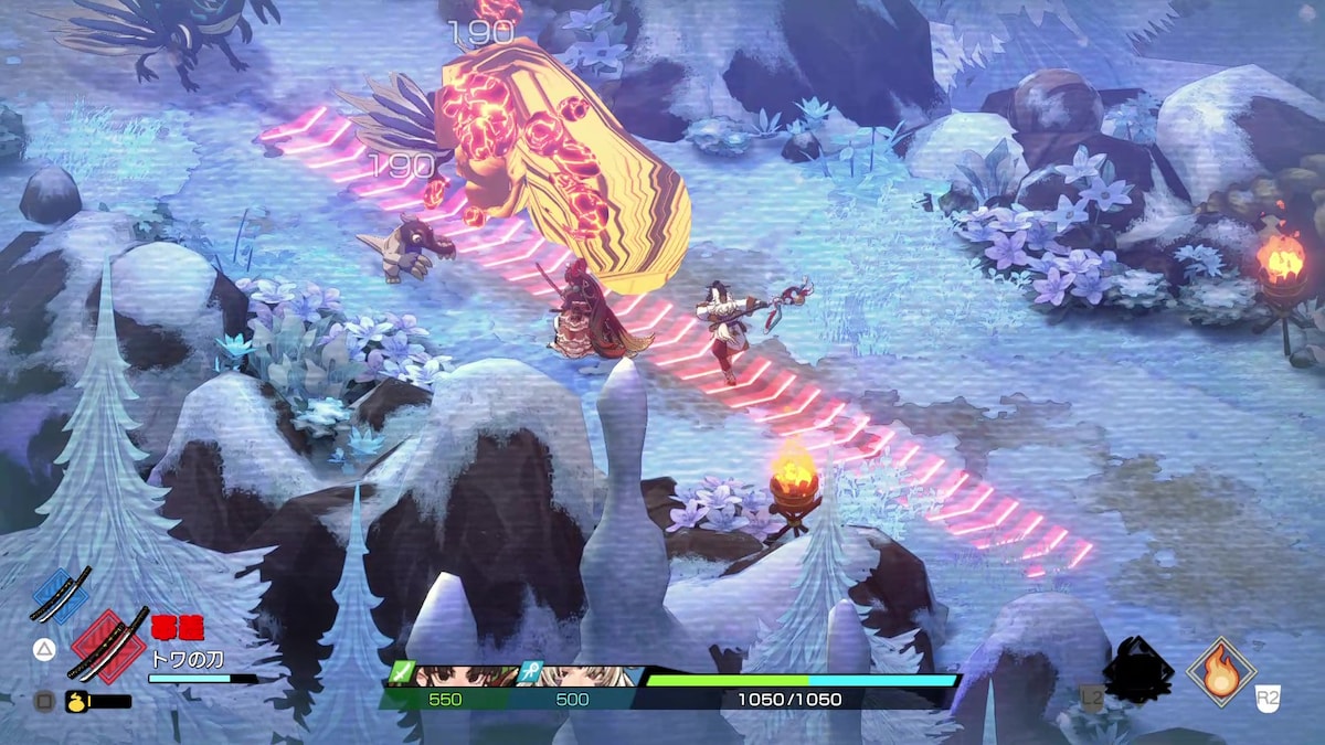 ゲームプレイ画面。「法術」が繰り出されるシーン。