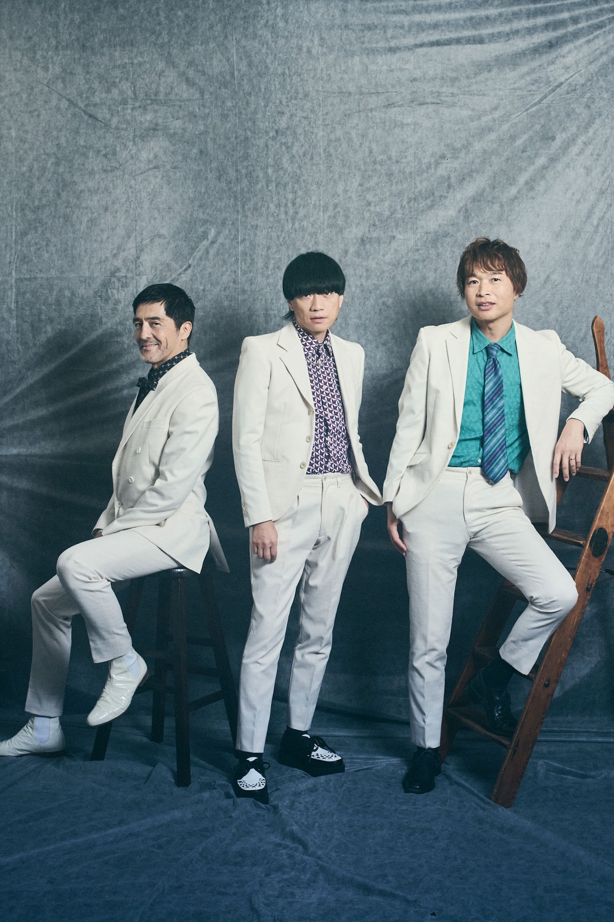 左から谷中敦（Baritone Sax）、加藤隆志（G）、茂木欣一（Dr）。