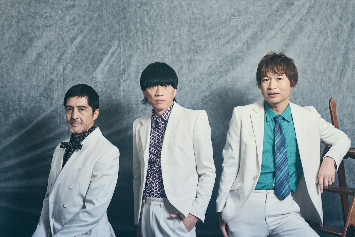 左から谷中敦（Baritone Sax）、加藤隆志（G）、茂木欣一（Dr）。