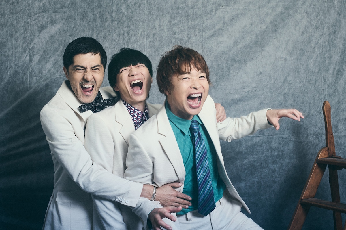 左から谷中敦（Baritone Sax）、加藤隆志（G）、茂木欣一（Dr）。