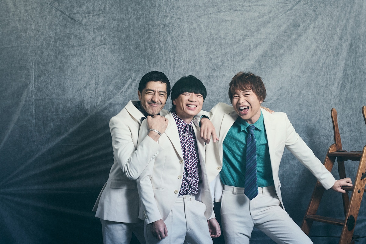 左から谷中敦（Baritone Sax）、加藤隆志（G）、茂木欣一（Dr）。