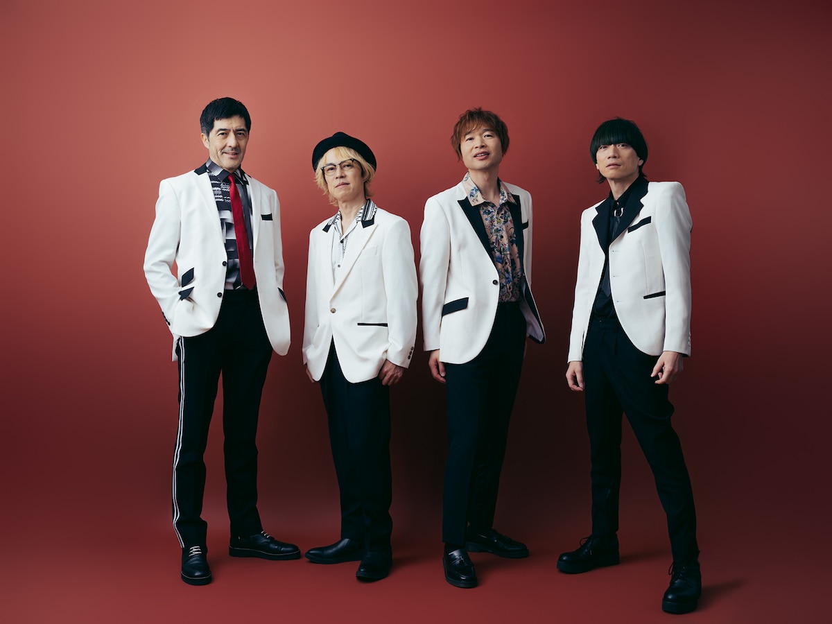 左から谷中敦（Baritone Sax）、NARGO（Tp）、茂木欣一（Dr）、加藤隆志（G）。