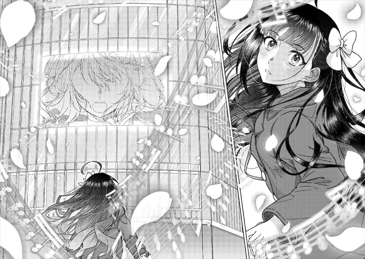 見開きを4ページ分使って描かれる、いぶきが舞華の歌声に出会うシーン。