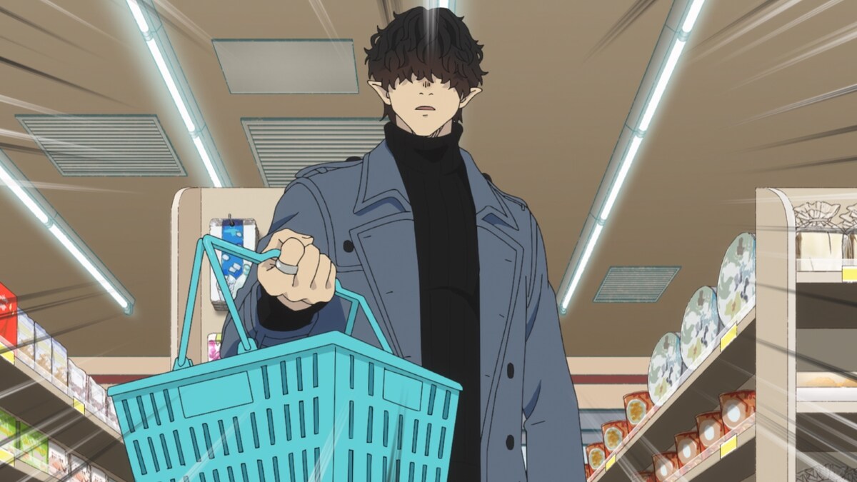 スーパーで買い物をする、オフモードのわるものさん。