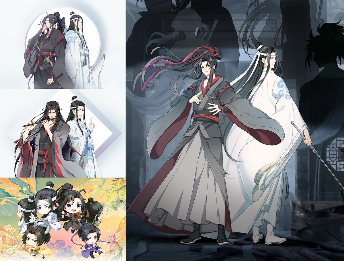 左上から反時計回りに「魔道祖師 前塵（ぜんじん）編」ビジュアル、「魔道祖師 羨雲（せんうん）編」ビジュアル、「魔道祖師Q」ビジュアル、「魔道祖師 完結編」ビジュアル。©︎2020 Shenzhen Tencent Computer Systems Company Limited / ©︎2021 Shenzhen Tencent Computer Systems Company Limited.