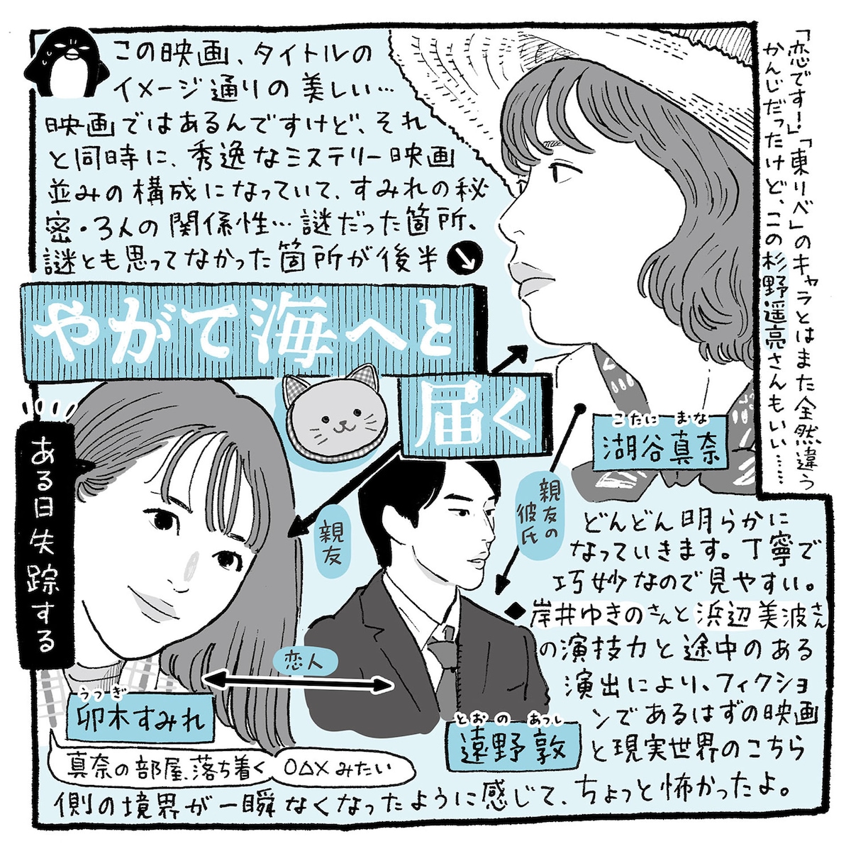 タテノカズヒロが描き下ろした「やがて海へと届く」のイラスト。