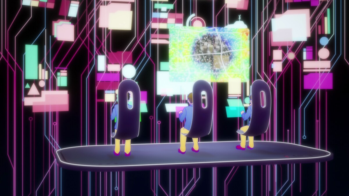 超再現空間は、住民が仕事や授業などを行う仮想空間。聴覚、嗅覚、味覚、触覚まで再現される。