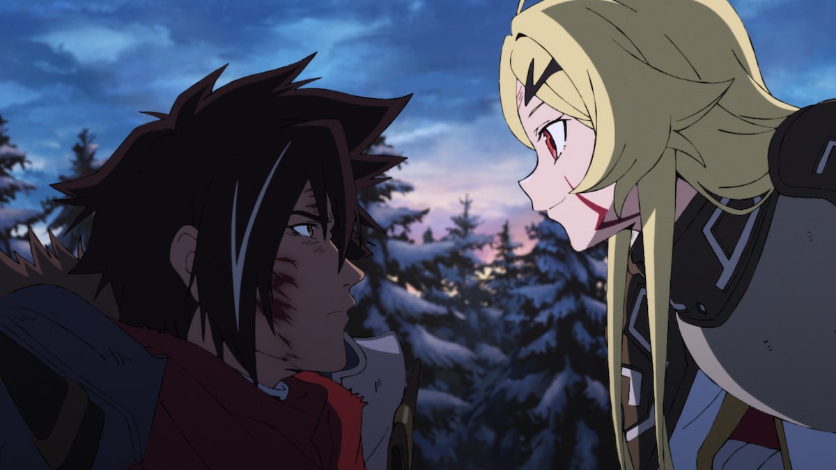 TVアニメ「勇者刑に処す 懲罰勇者9004隊刑務記録」第1話より、ザイロと剣の《女神》テオリッタ。